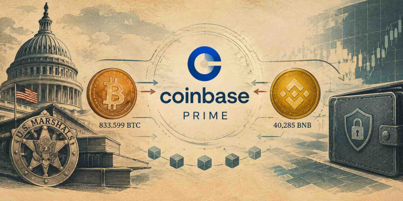 US Government Moves $103M in Seized Bitcoin and BNB to Coinbase Prime, Raising Sale Questions