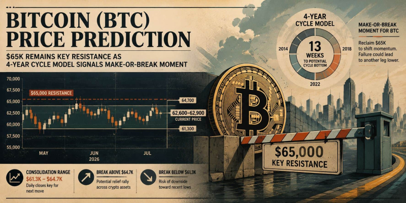 Bitcoin (BTC) Price Prediction: $65K Remains Key Resistance as 4-Year Cycle Model Signals Make-or-Break Moment